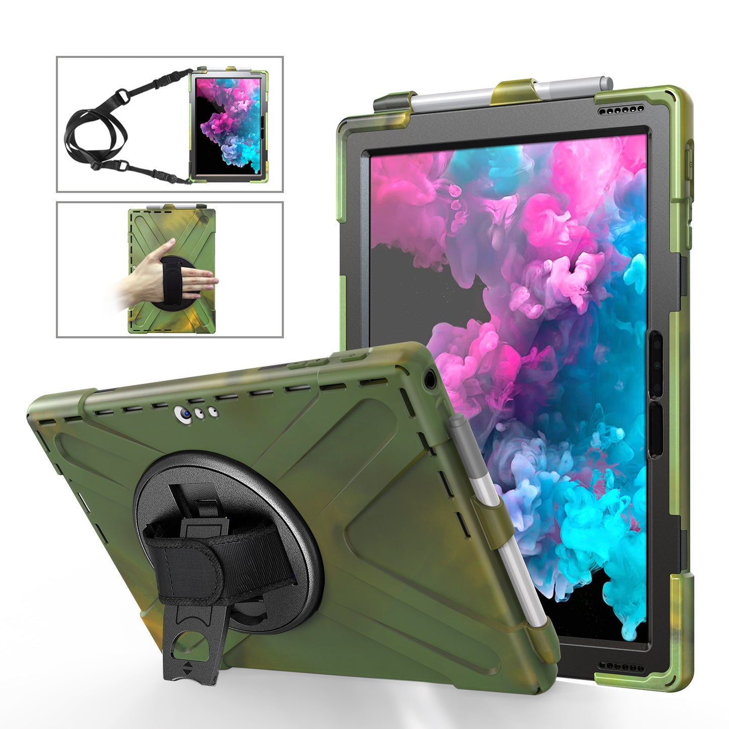 Pirate King Microsoft Surface Pro 6 Case 360 Rotating Stand Holder Shoulder Strap