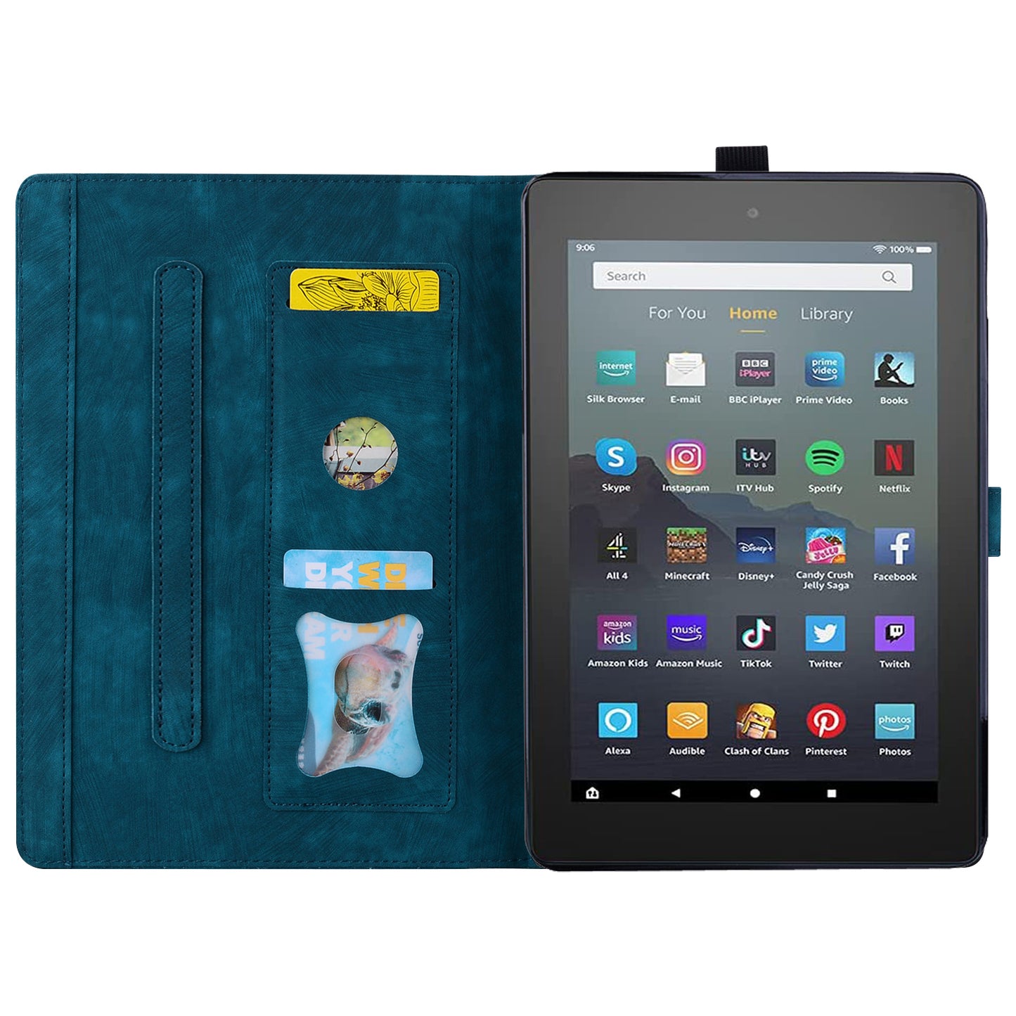 Cat Cherry Blossoms Kindle Fire HD8 Plus (2022) Case Retro Leather Embossing Wallet Stand