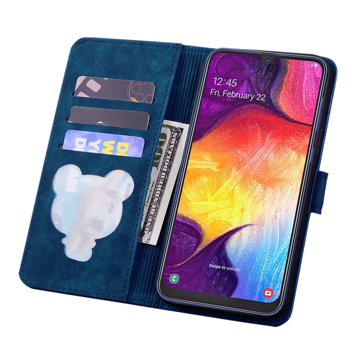 Cat Cherry Blossoms Galaxy A50s Grils Case Retro Leather Embossing Wallet Stand