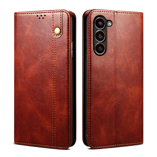 Oil Wax Leather Galaxy S23+ Case Magnetic Wallet Stand Slim Classical