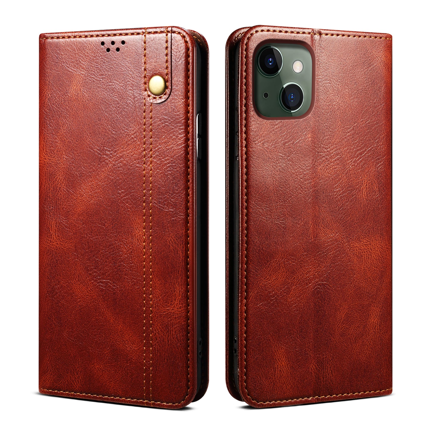 Oil Wax Leather iPhone 13 Case Magnetic Wallet Stand Slim Classical