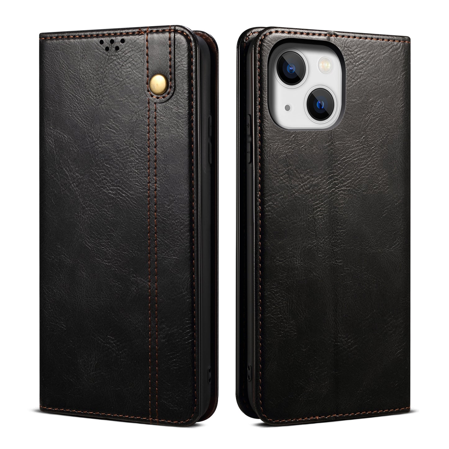 Oil Wax Leather iPhone 14 Case Magnetic Wallet Stand Slim Classical