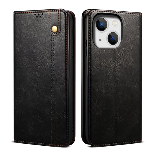 Oil Wax Leather iPhone 14 Plus Case Magnetic Wallet Stand Slim Classical