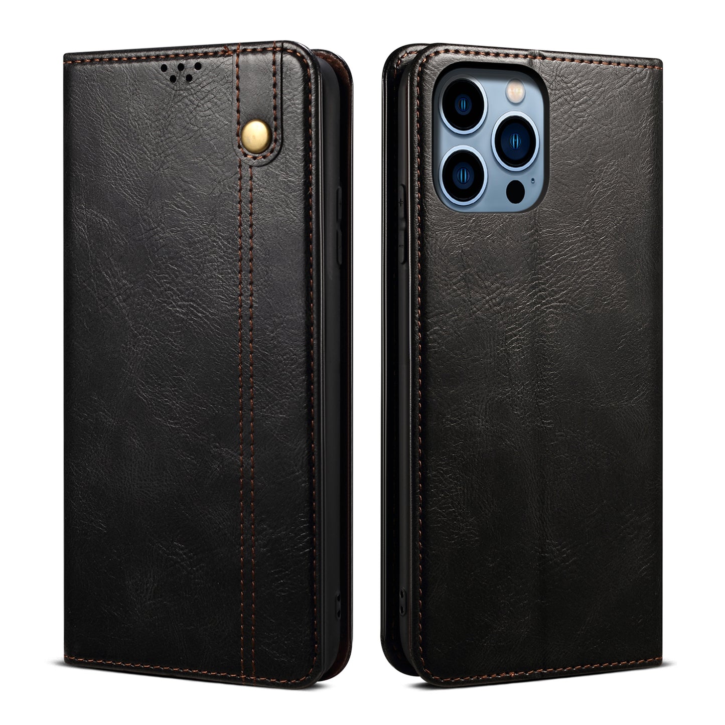 Oil Wax Leather iPhone 14 Pro Max Case Magnetic Wallet Stand Slim Classical