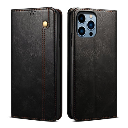 Oil Wax Leather iPhone 14 Pro Max Case Magnetic Wallet Stand Slim Classical