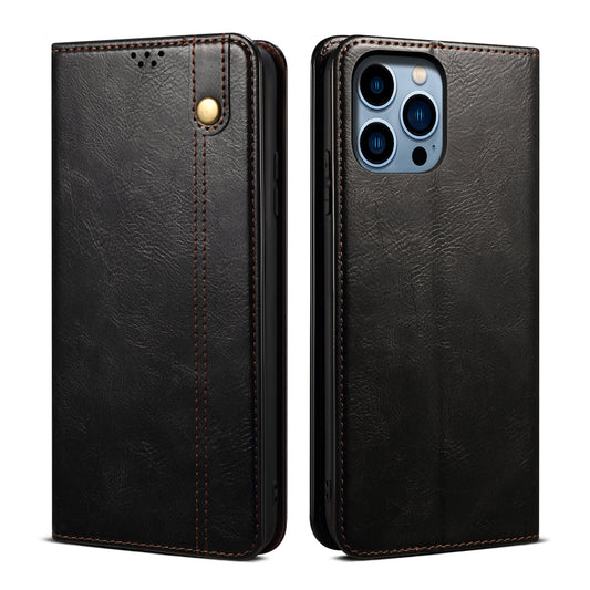 Oil Wax Leather iPhone 14 Pro Max Case Magnetic Wallet Stand Slim Classical