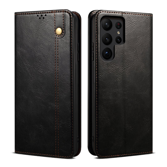 Oil Wax Leather Galaxy S23 Ultra Case Magnetic Wallet Stand Slim Classical