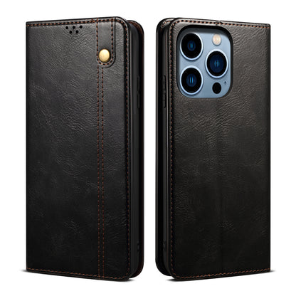 Oil Wax Leather iPhone 15 Pro Case Magnetic Wallet Stand Slim Classical