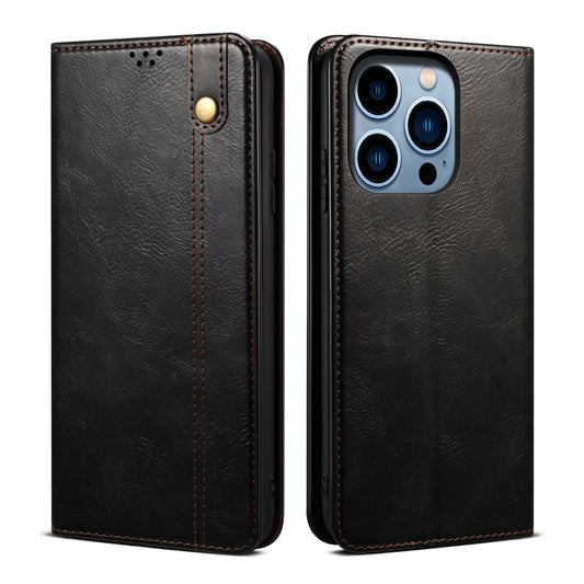 Oil Wax Leather iPhone 14 Pro Case Magnetic Wallet Stand Slim Classical