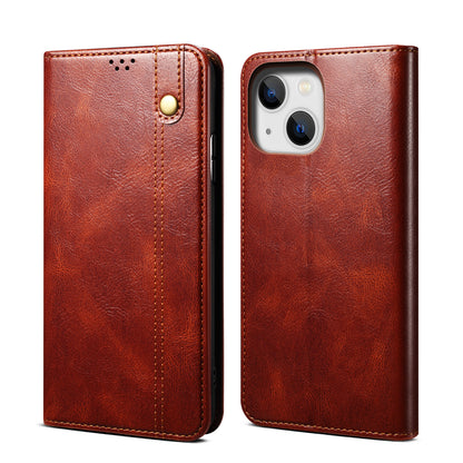 Oil Wax Leather iPhone 14 Case Magnetic Wallet Stand Slim Classical