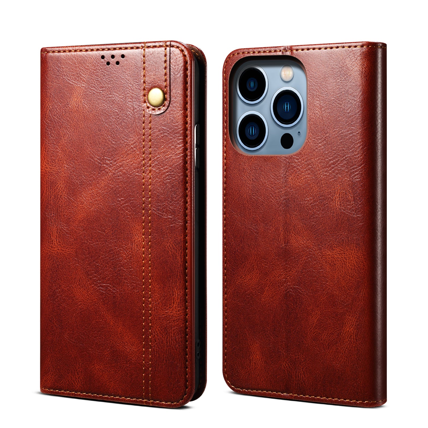 Oil Wax Leather iPhone 14 Pro Case Magnetic Wallet Stand Slim Classical